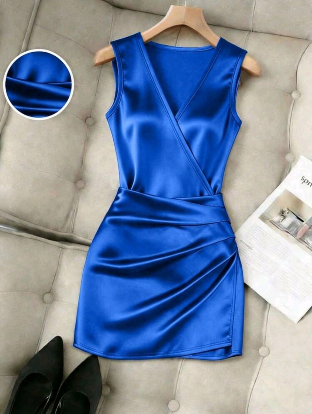 Franclia V-Neck Sleeveless Pleated Waist Irregular Bodycon Dress